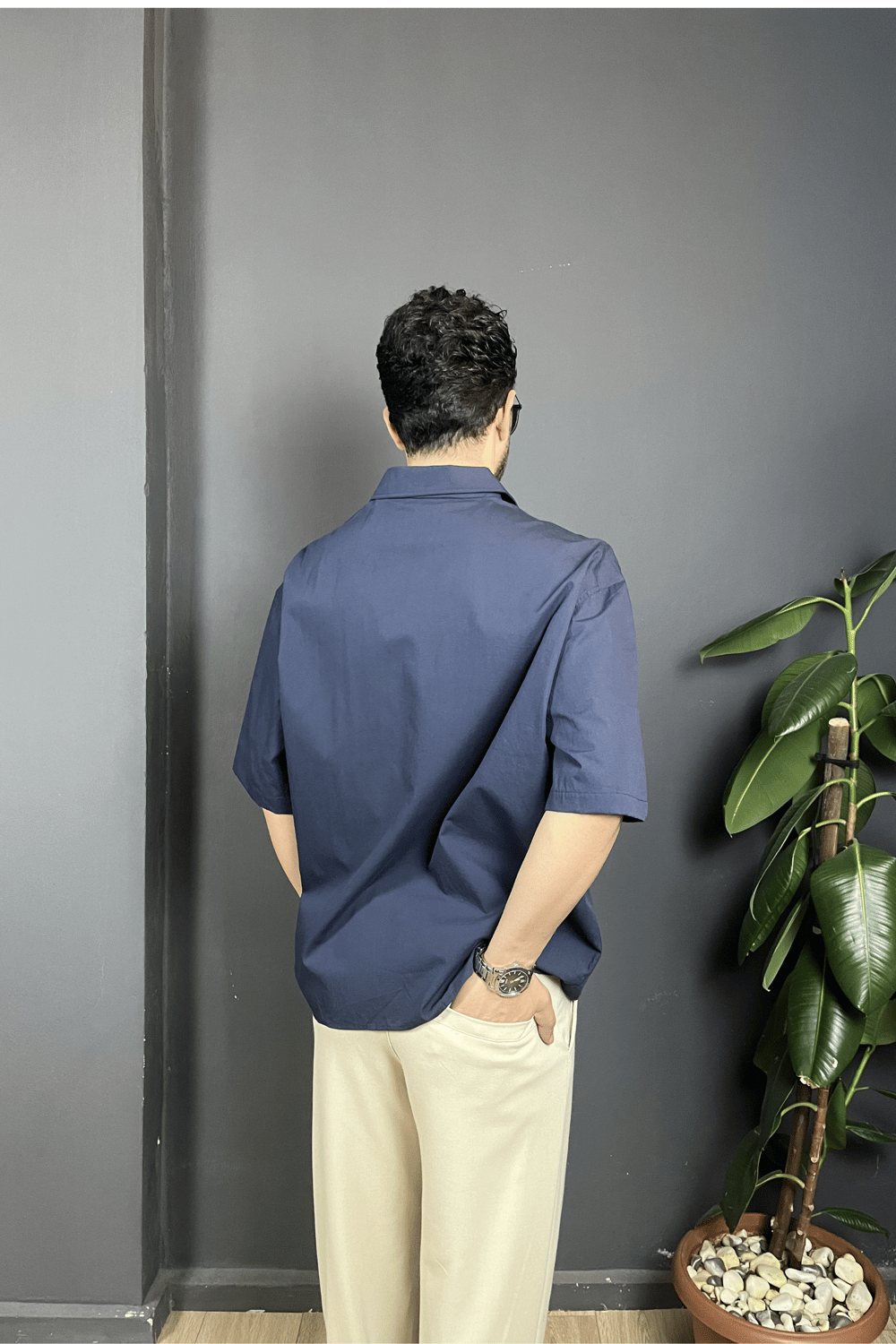Lacivert Nakış Detaylı Oversize Gömlek 
