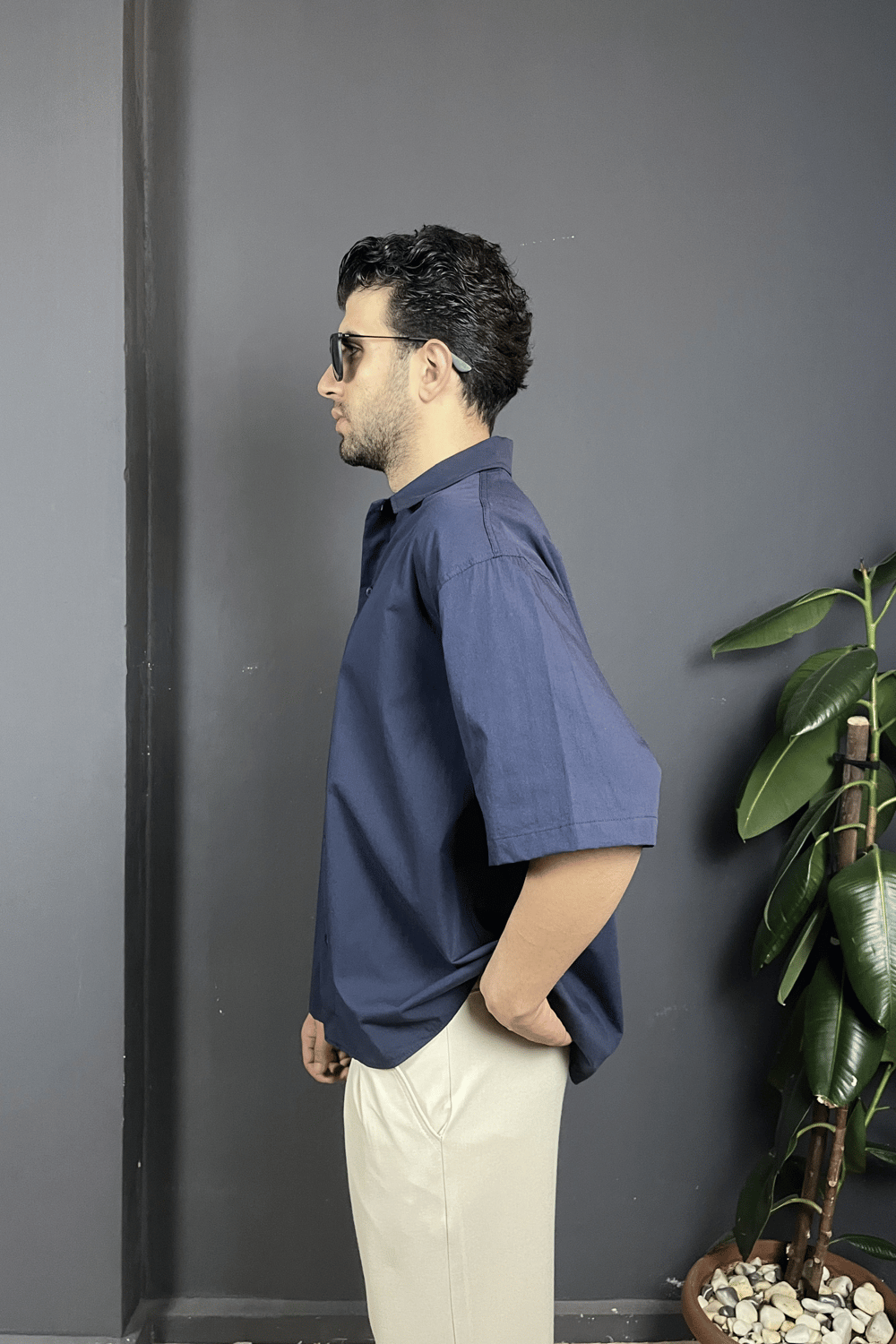 Lacivert Nakış Detaylı Oversize Gömlek 