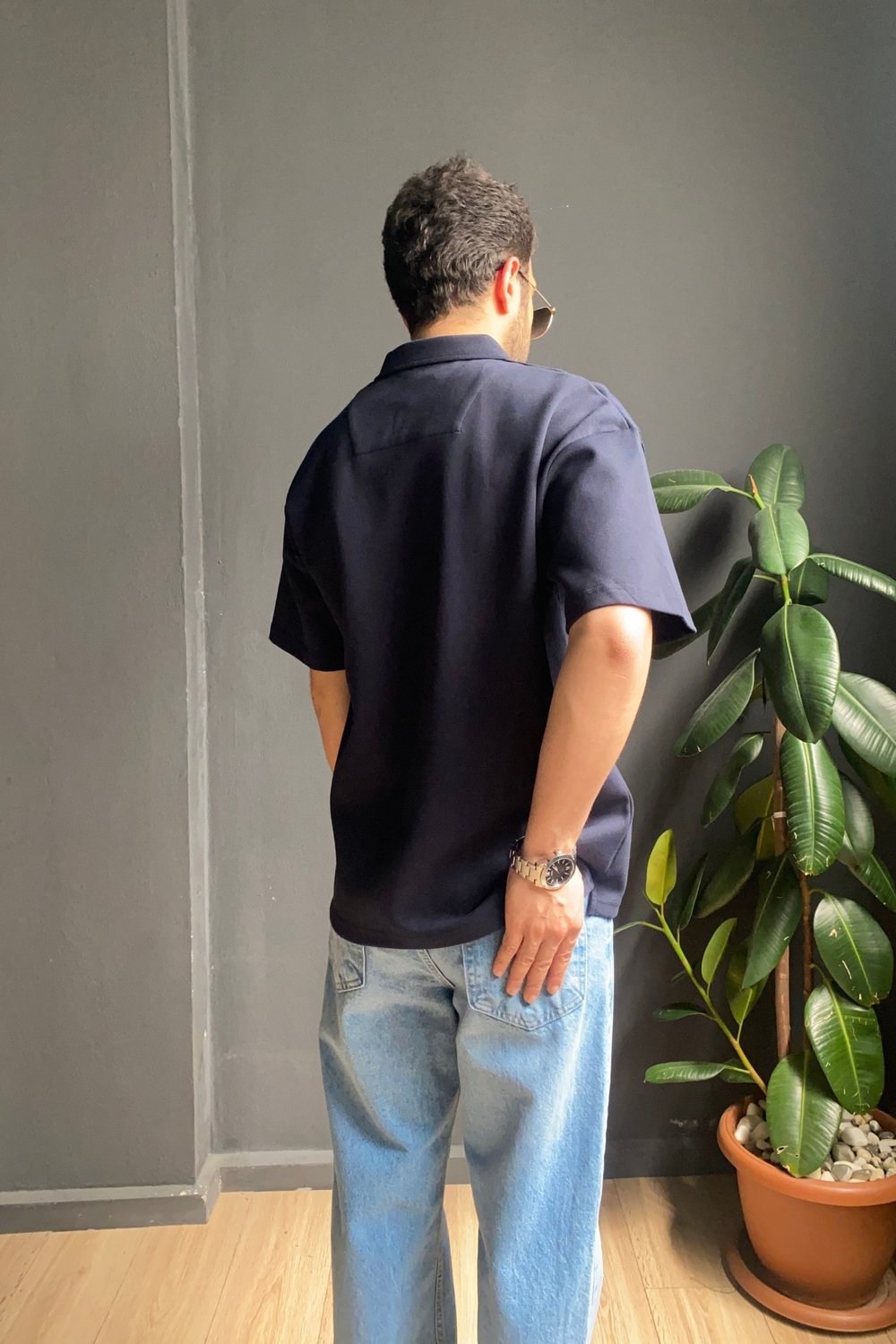 Lacivert Pike Kumaş Göğüs Nakışlı Polo Yaka Tişört