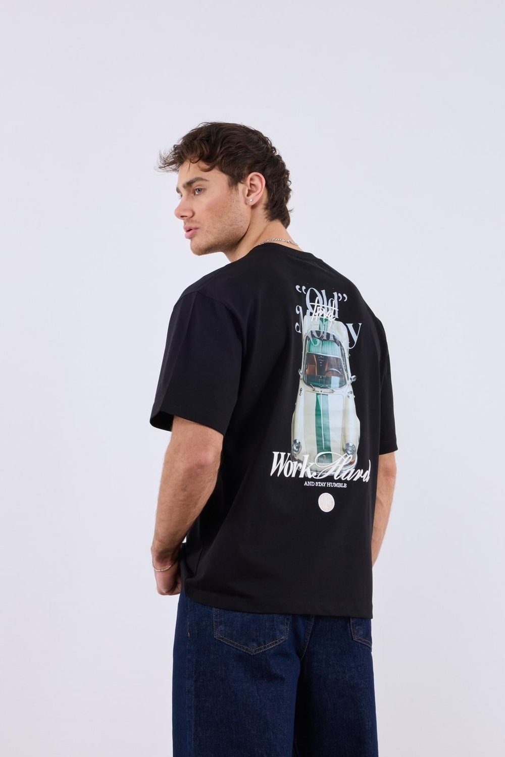 Old Money Porsche Sırt Baskılı T-shirt Siyah