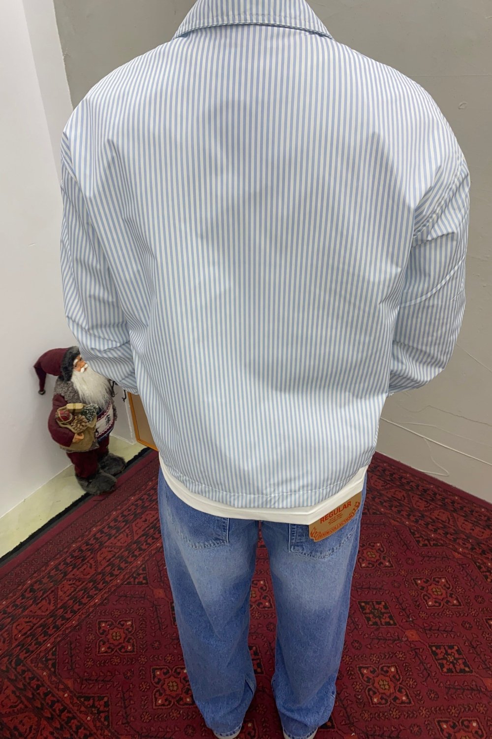 Oversize Nakış Detaylı Çift Fermuarlı Ceket Mavi
