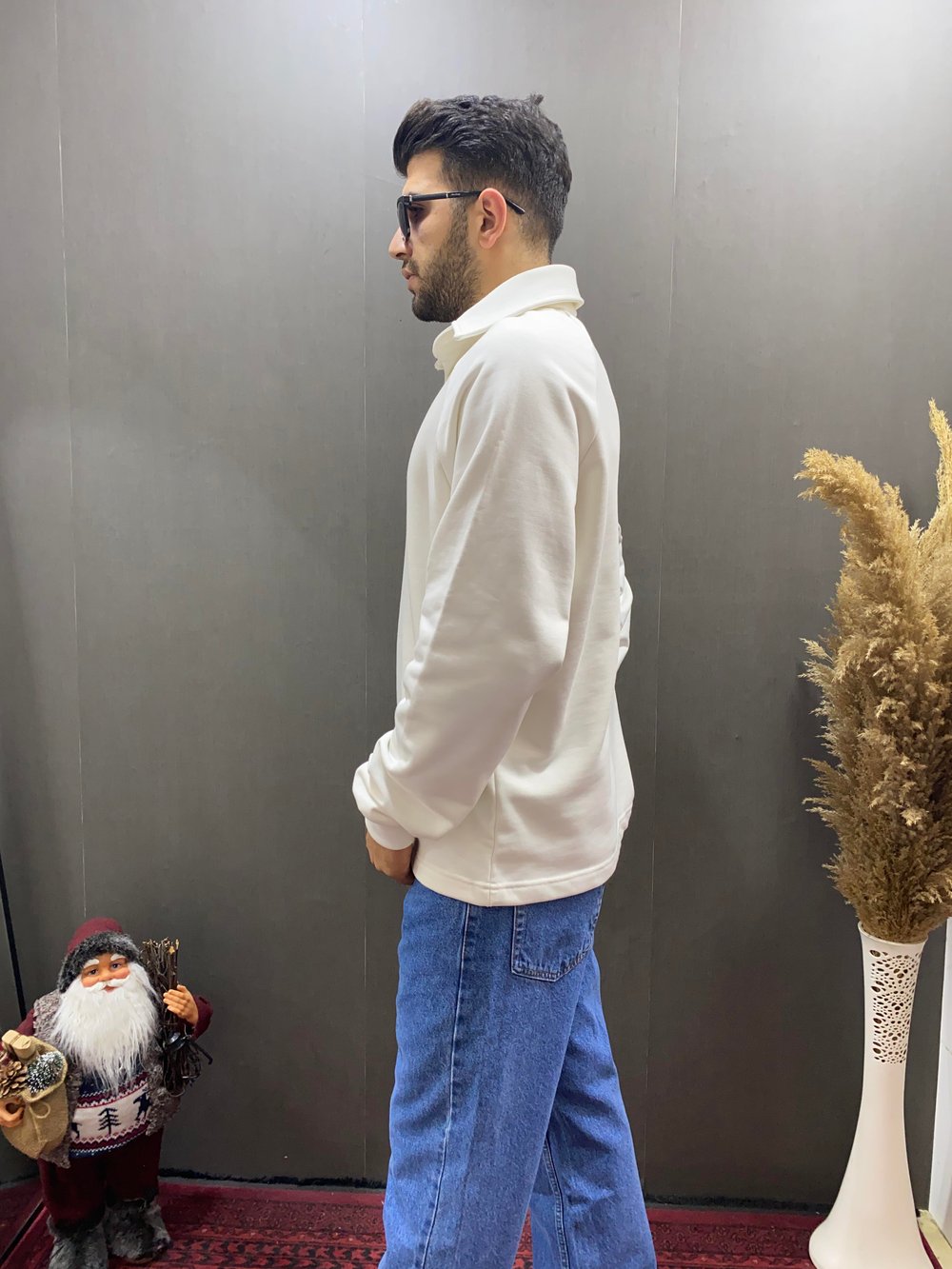 Oversize Siyah Basic Polo Yaka Sweatshirt