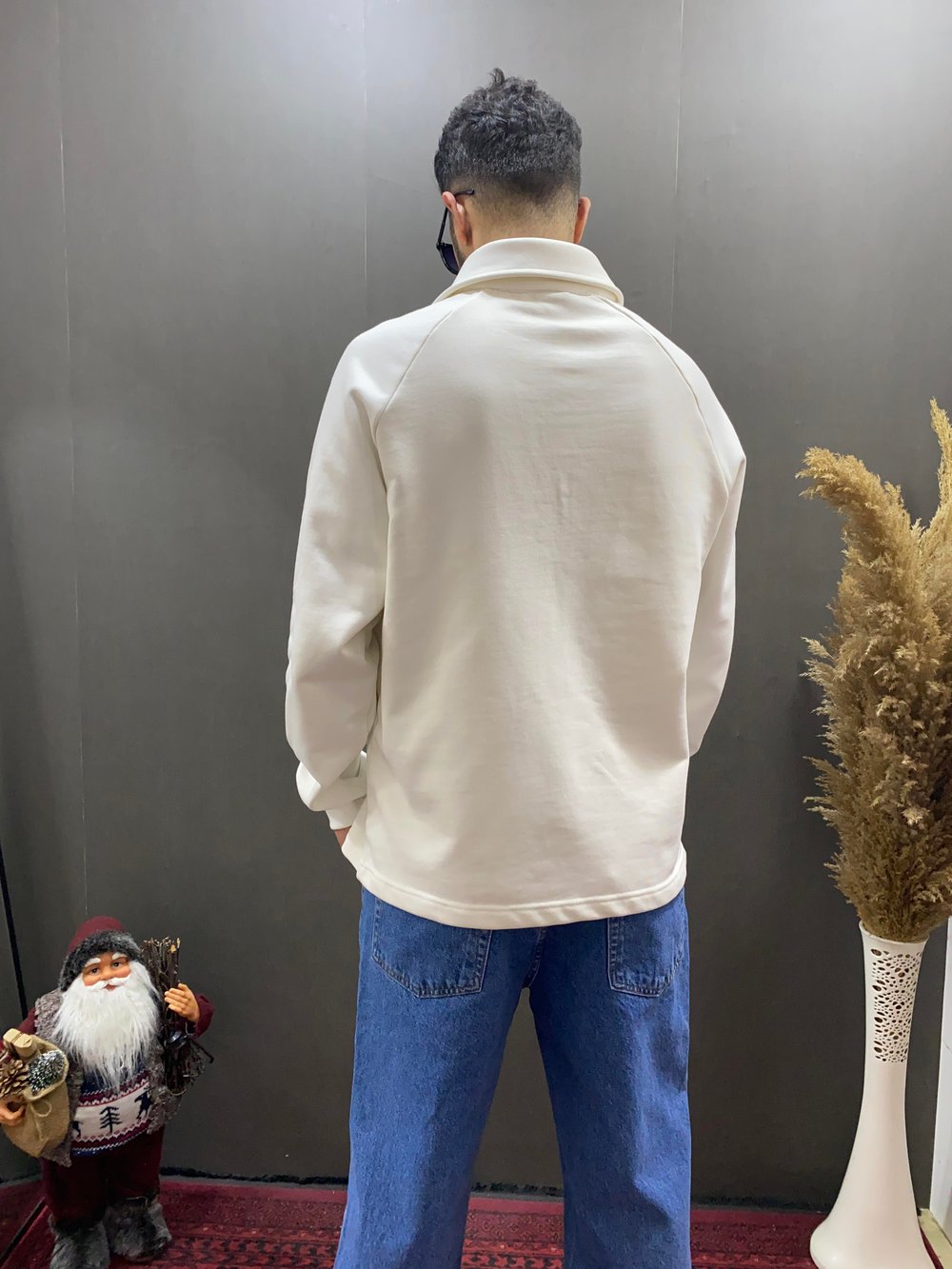 Oversize Siyah Basic Polo Yaka Sweatshirt