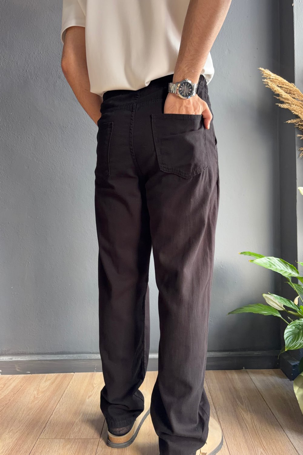 Siyah Baggy Gabardin Pantolon
