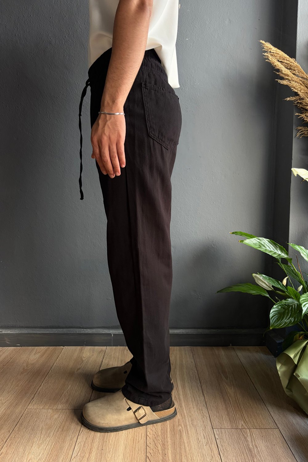 Siyah Baggy Gabardin Pantolon