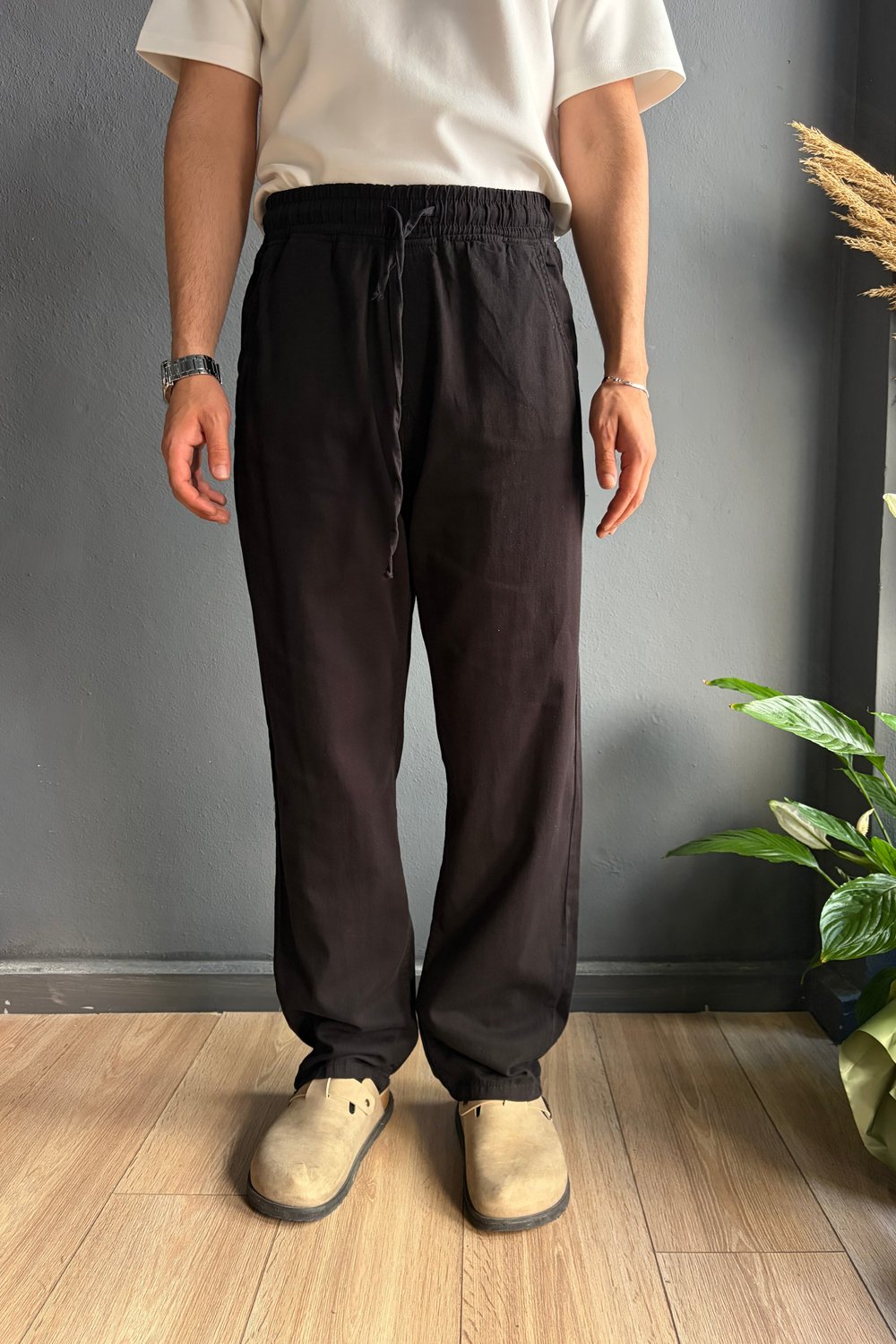Siyah Baggy Gabardin Pantolon