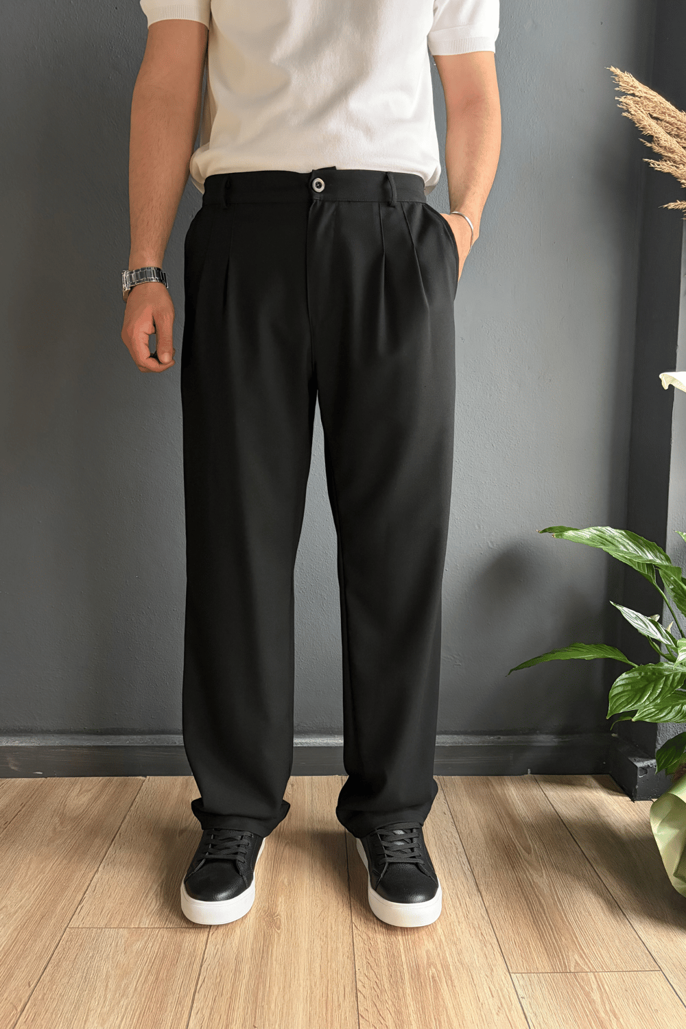 Siyah Baggy Kumaş Pantolon