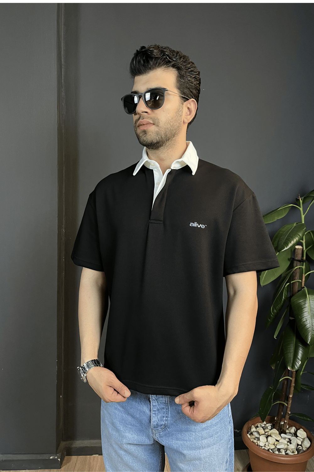 Siyah Çift Patlı Regularfit Polo Yaka Tişört