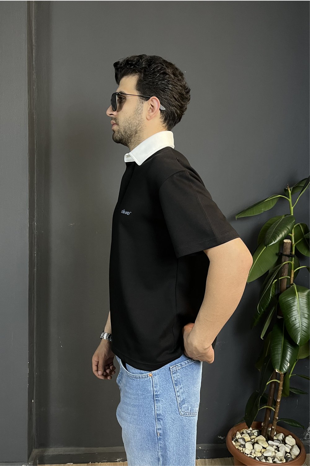 Siyah Çift Patlı Regularfit Polo Yaka Tişört