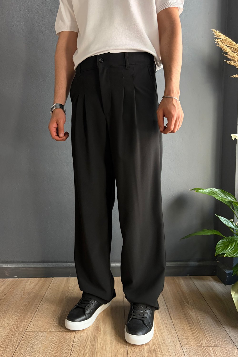Siyah Exstra Baggy Kumaş Pantolon