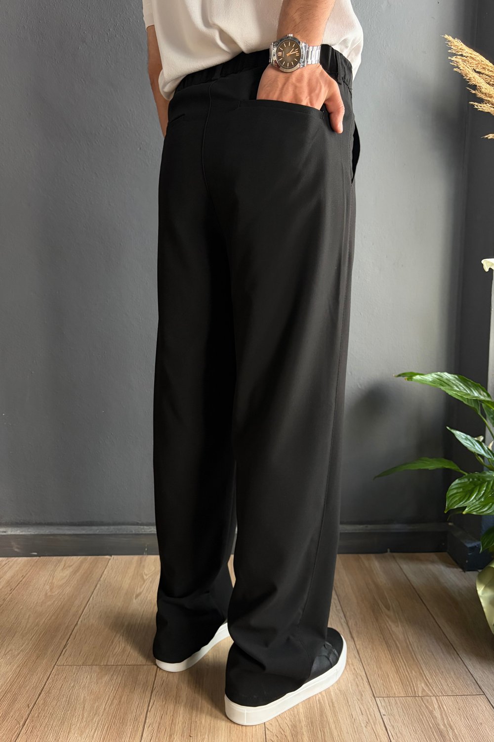 Siyah Exstra Baggy Kumaş Pantolon