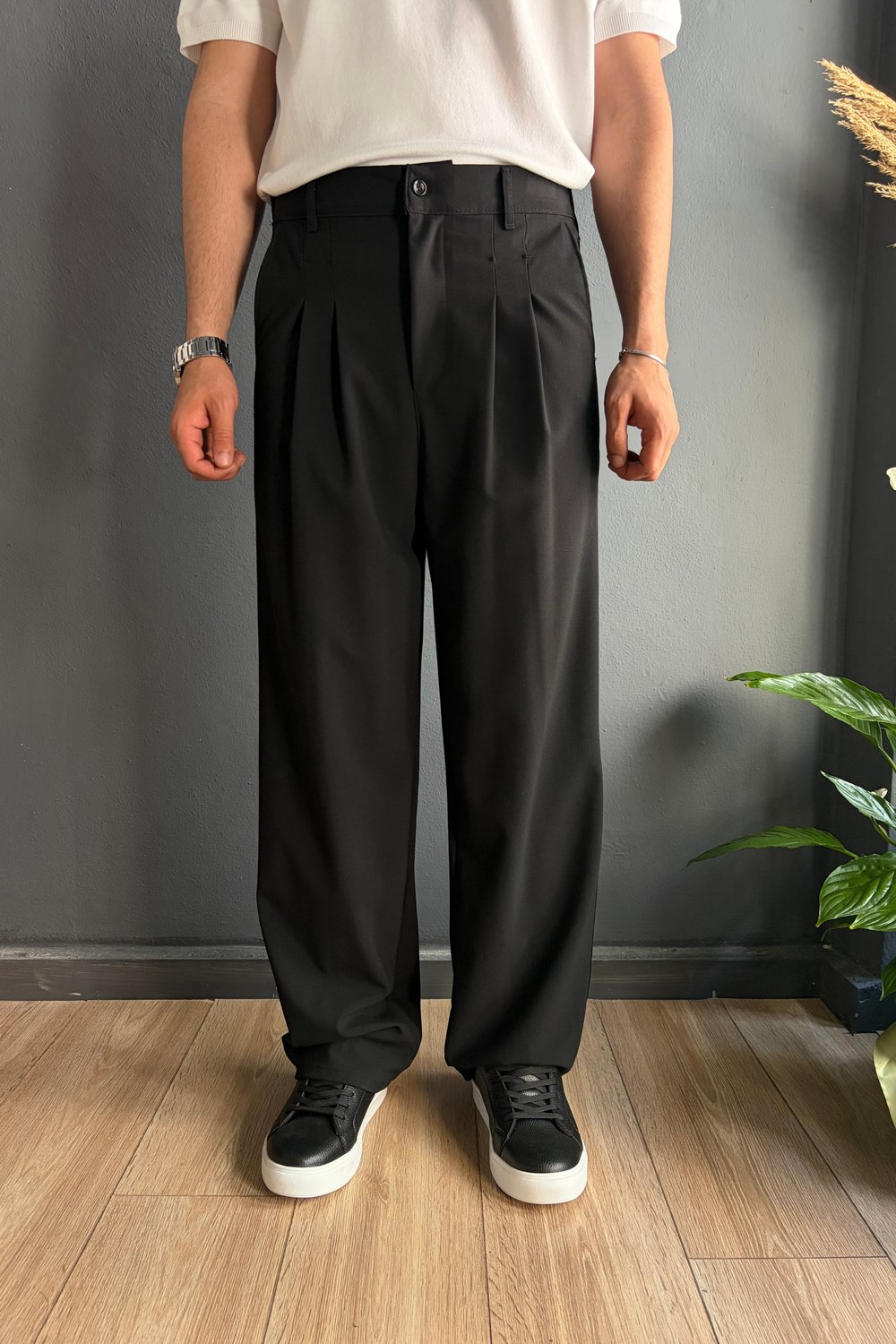 Siyah Exstra Baggy Kumaş Pantolon