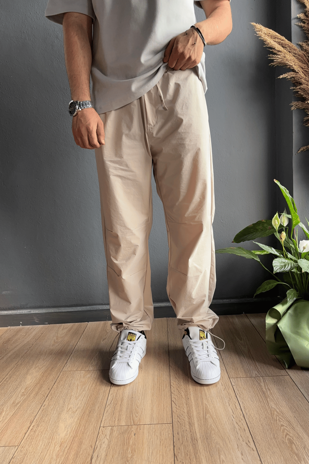 Taş Paraşüt Kumaş Stoper Paça Baggy Pantolon