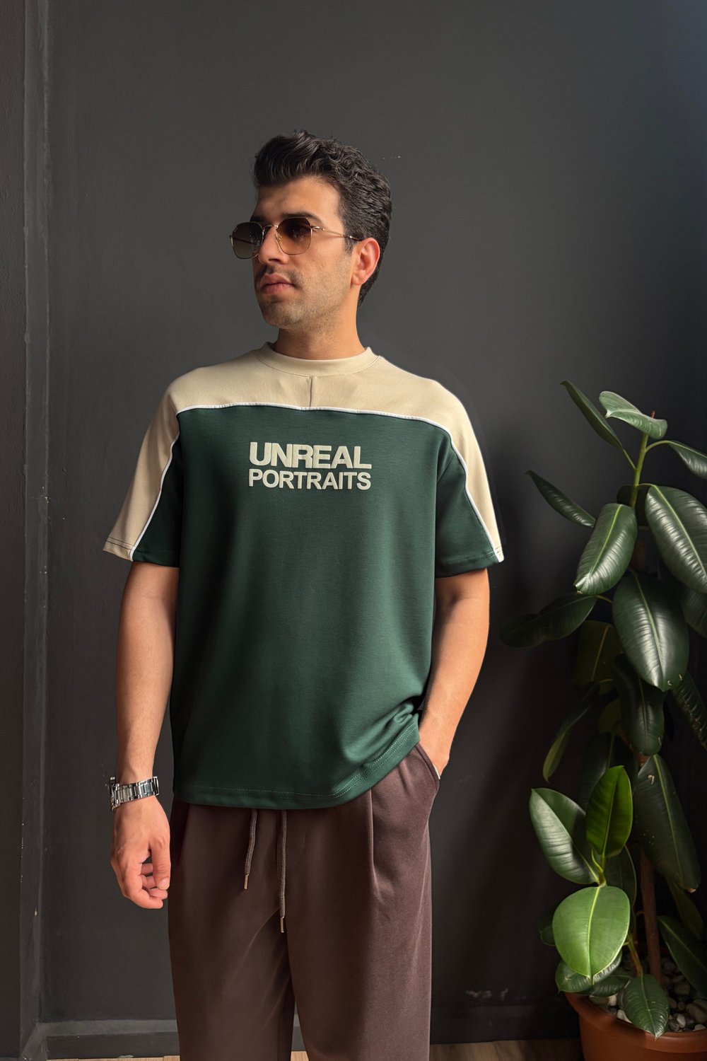 Unreal Baskılı Çift Renk Yeşil Tişört