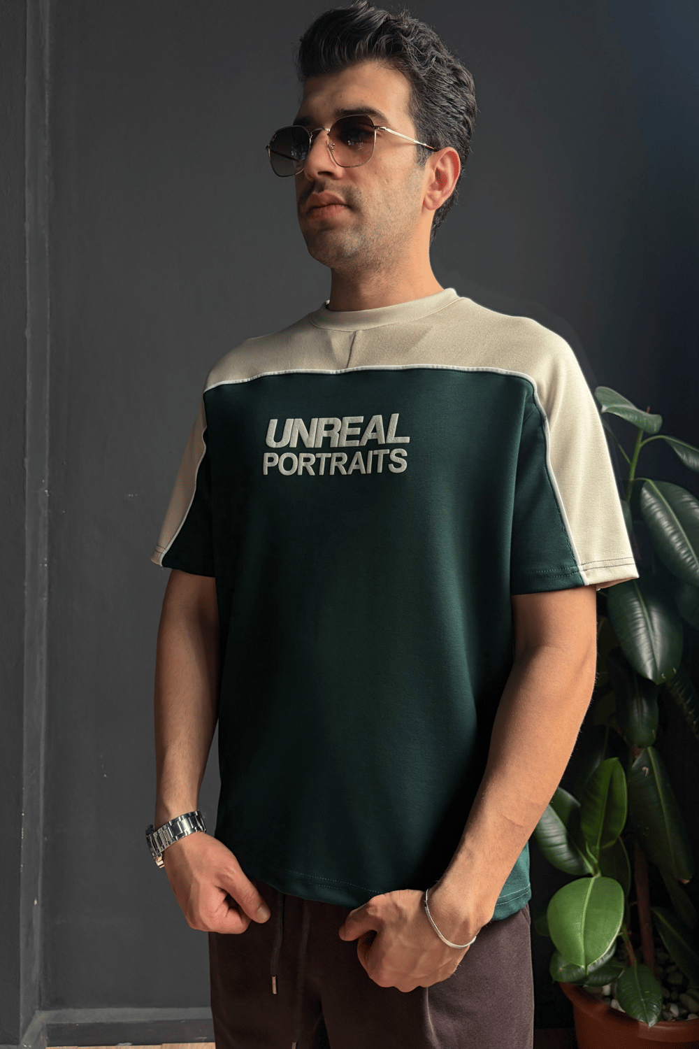 Unreal Baskılı Çift Renk Yeşil Tişört