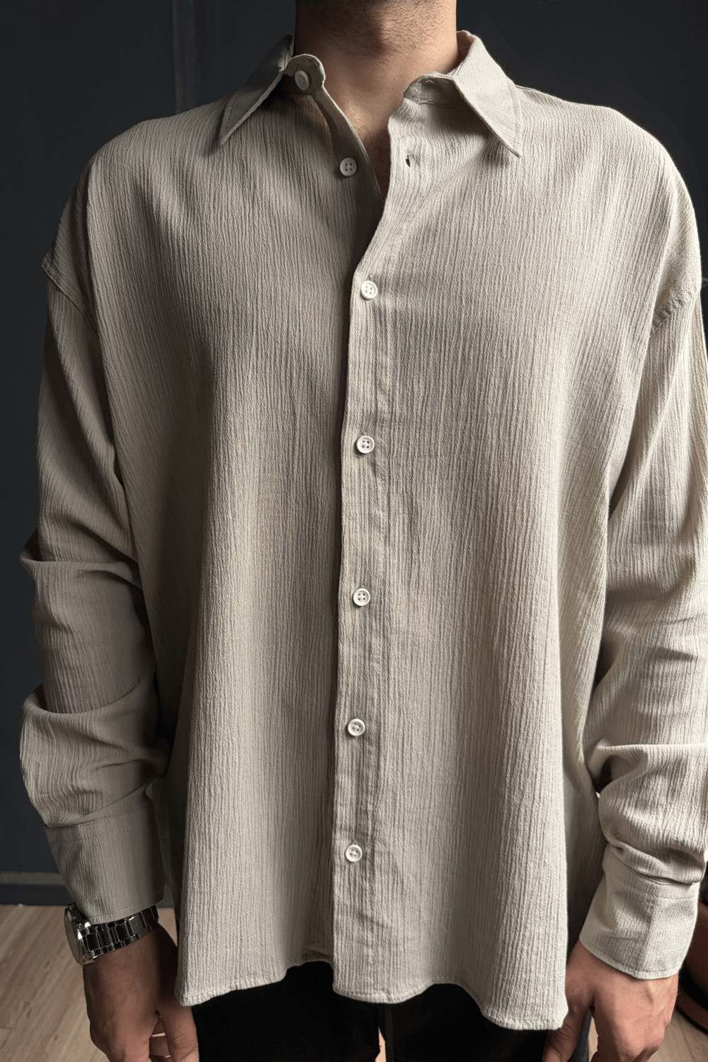 Yeşik Oversize Krinkıl Gömlek