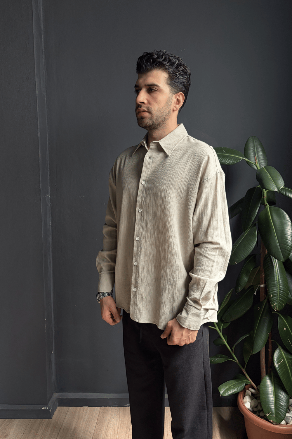 Yeşik Oversize Krinkıl Gömlek