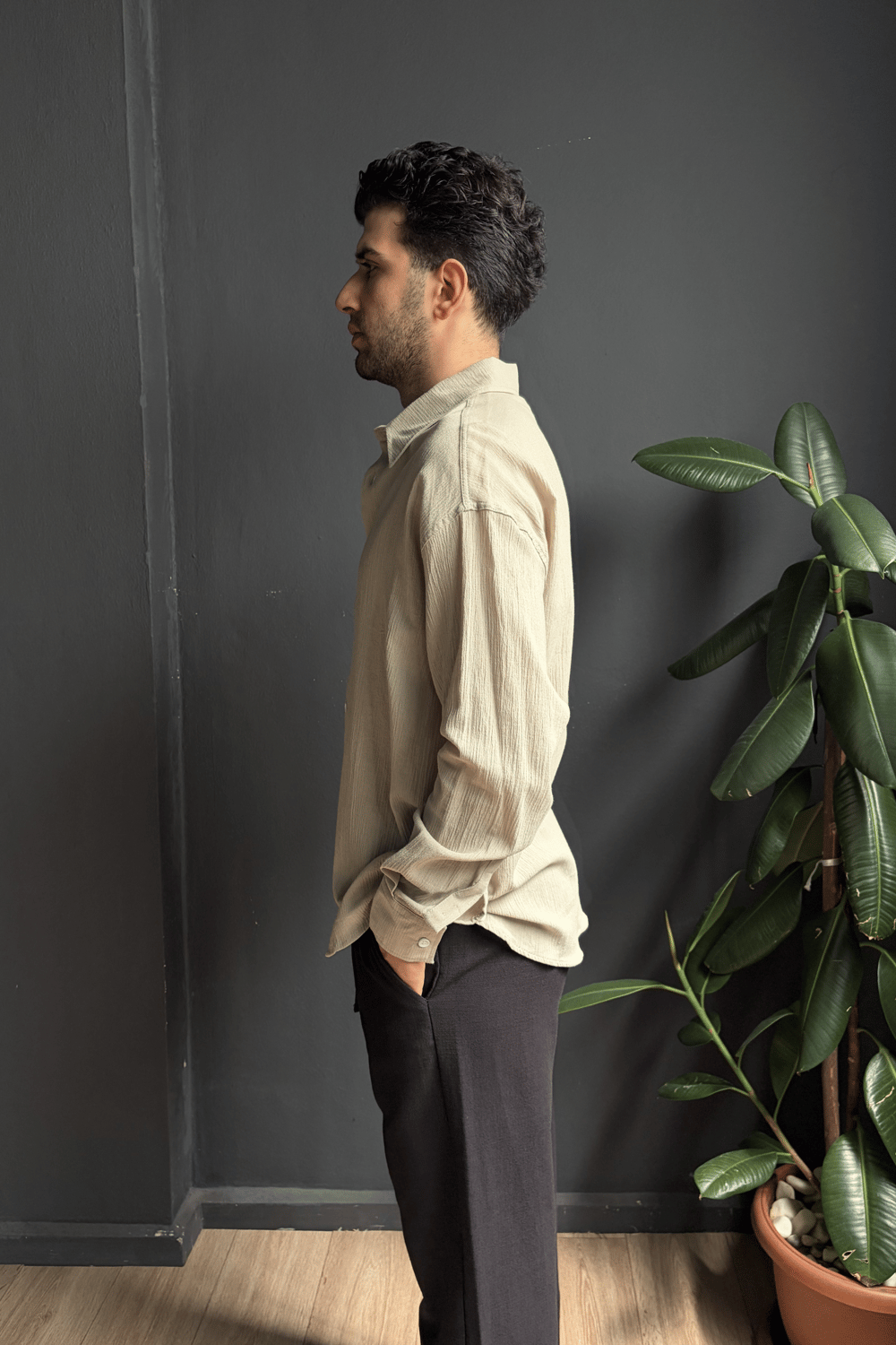 Yeşik Oversize Krinkıl Gömlek
