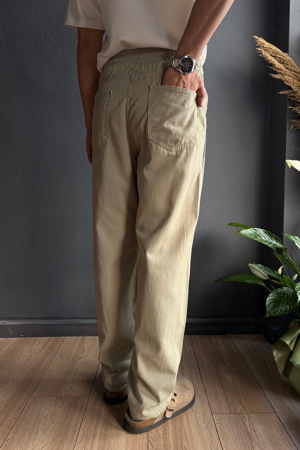Yeşil Baggy Gabardin Pantolon