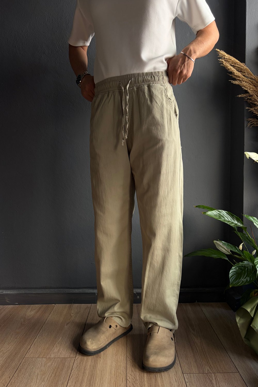 Yeşil Baggy Gabardin Pantolon