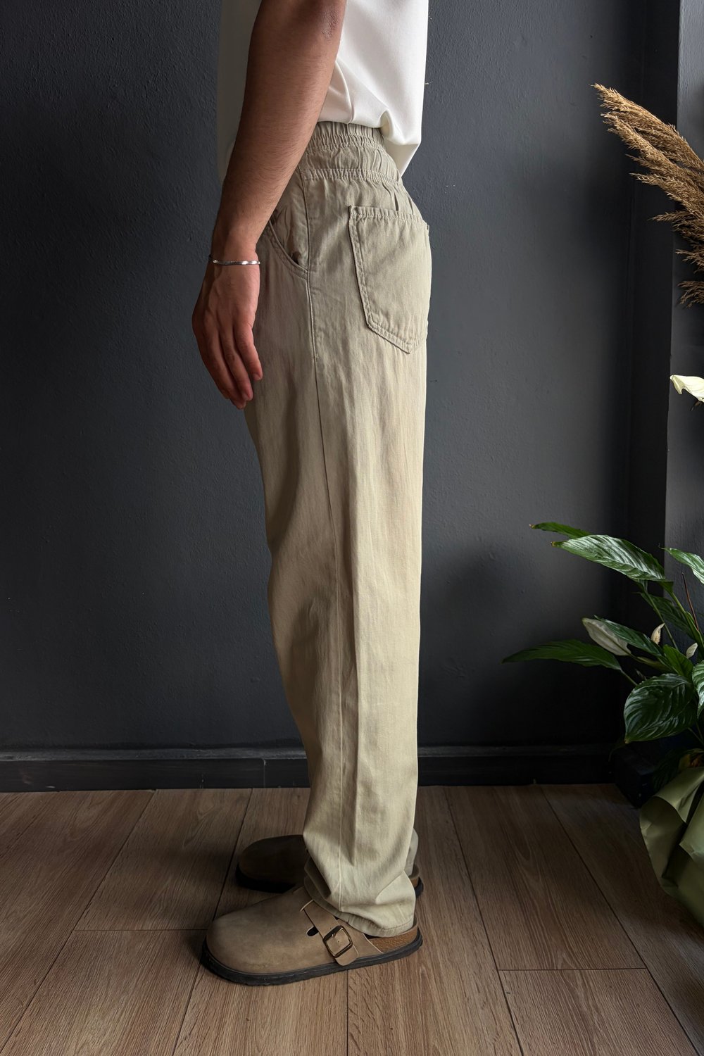 Yeşil Baggy Gabardin Pantolon