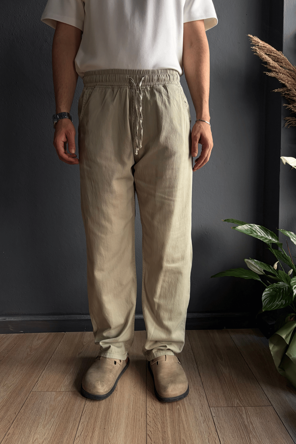 Yeşil Baggy Gabardin Pantolon