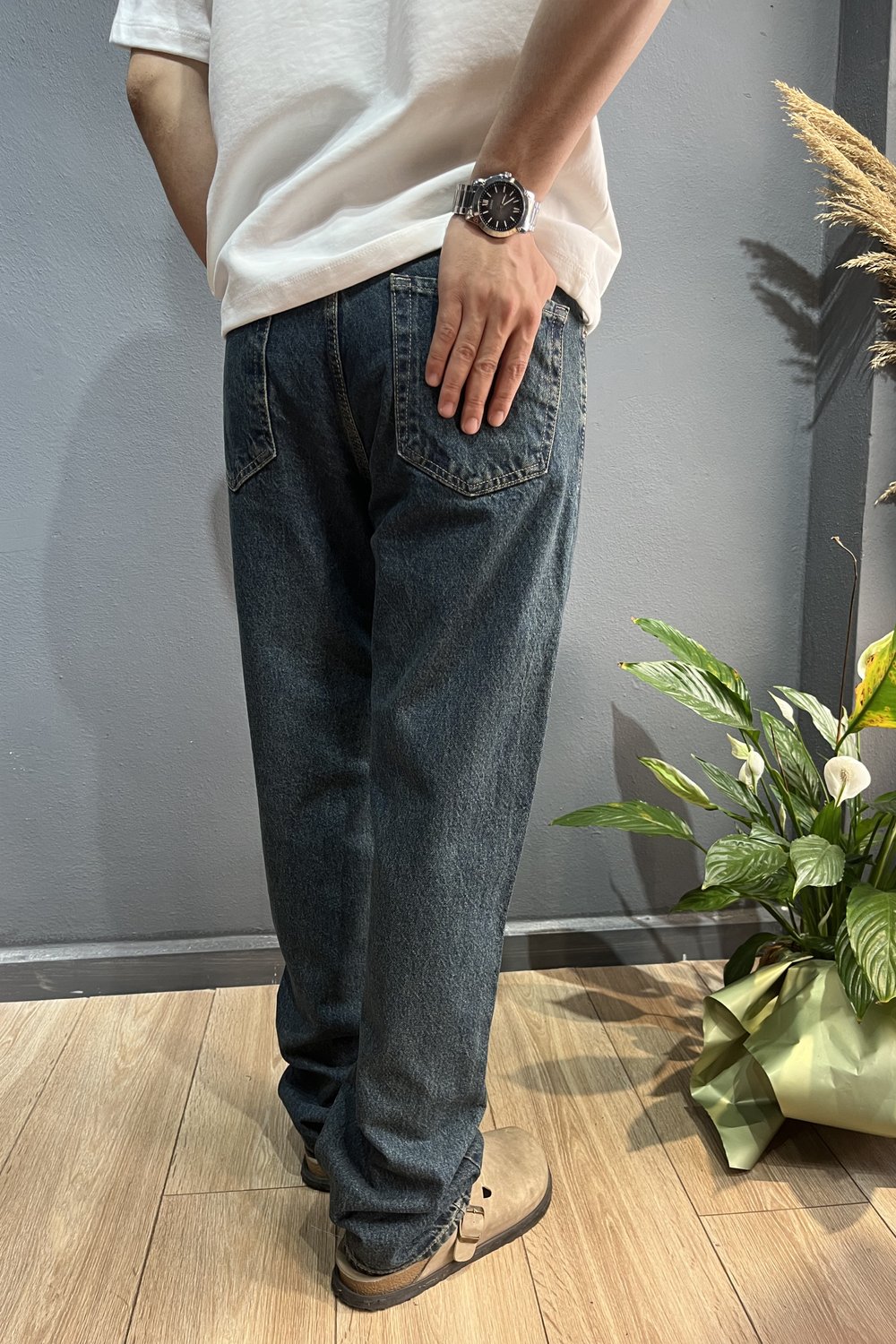 Yeşil Efektli Baggy Jean Pantolon