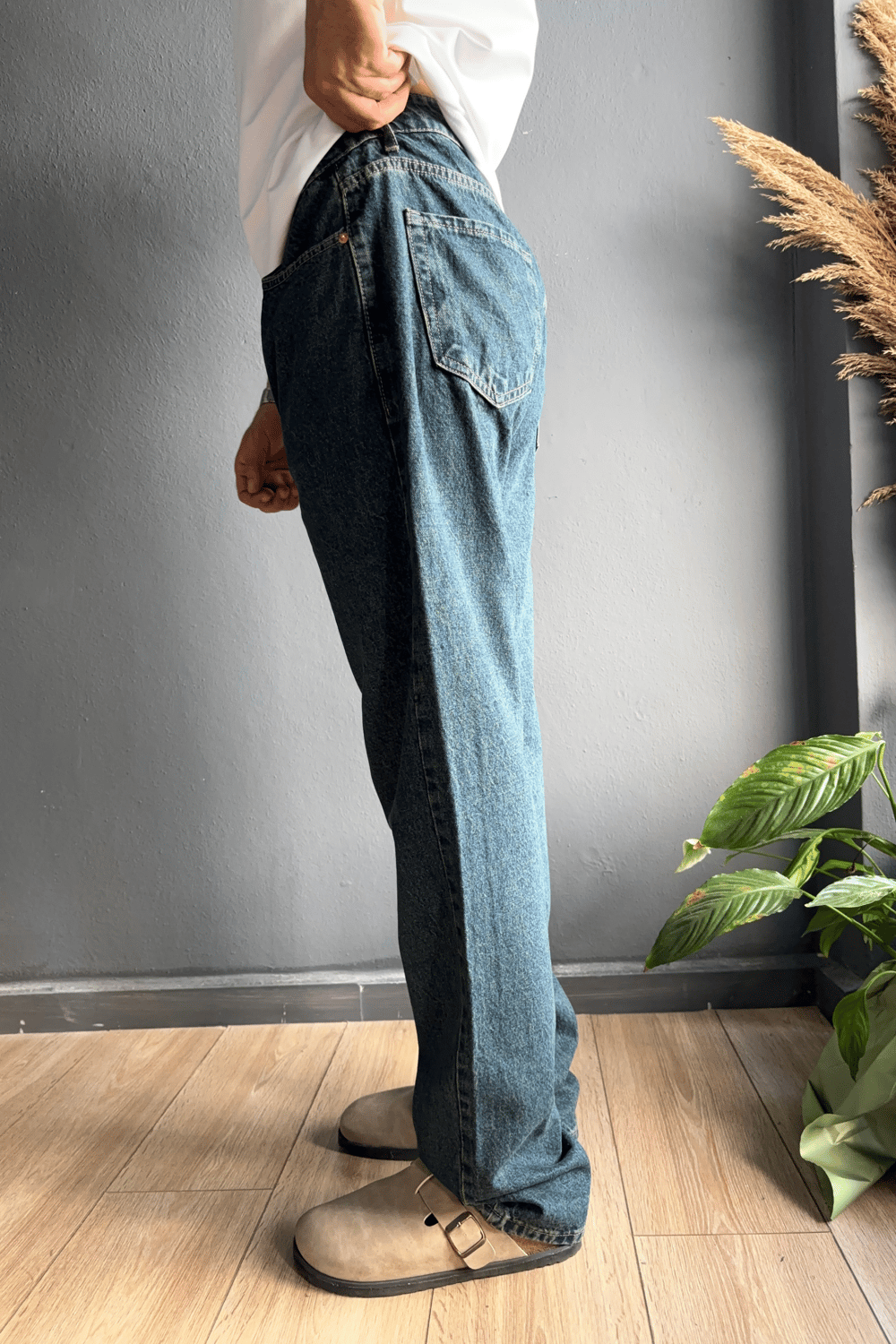 Yeşil Efektli Baggy Jean Pantolon