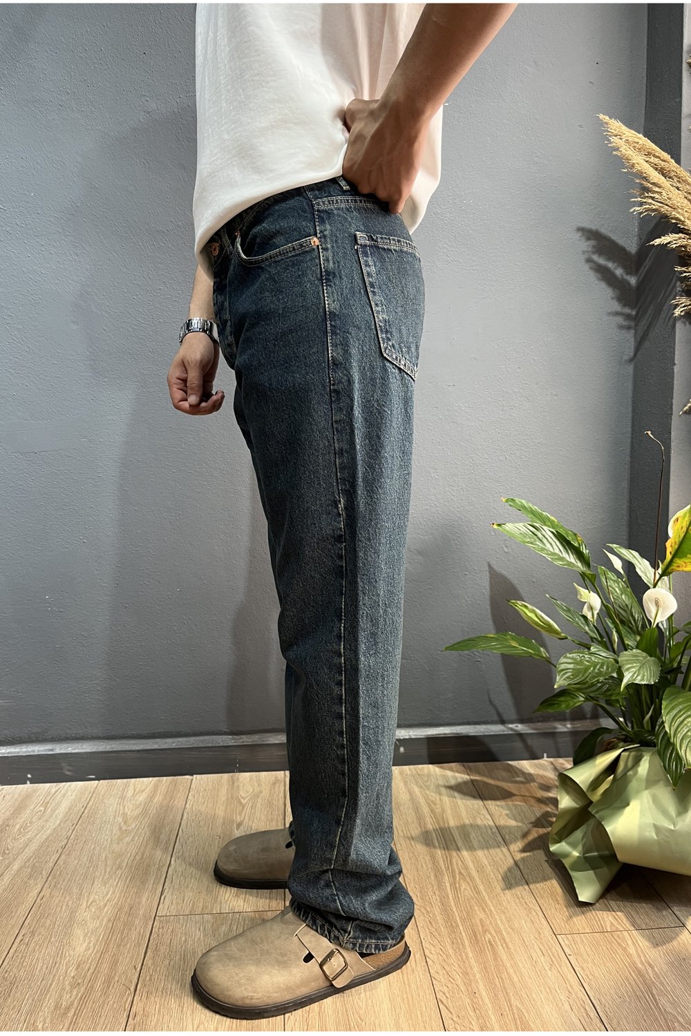 Yeşil Efektli Baggy Jean Pantolon