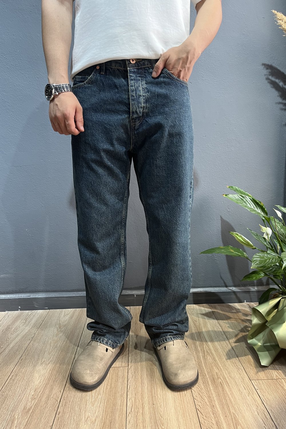 Yeşil Efektli Baggy Jean Pantolon