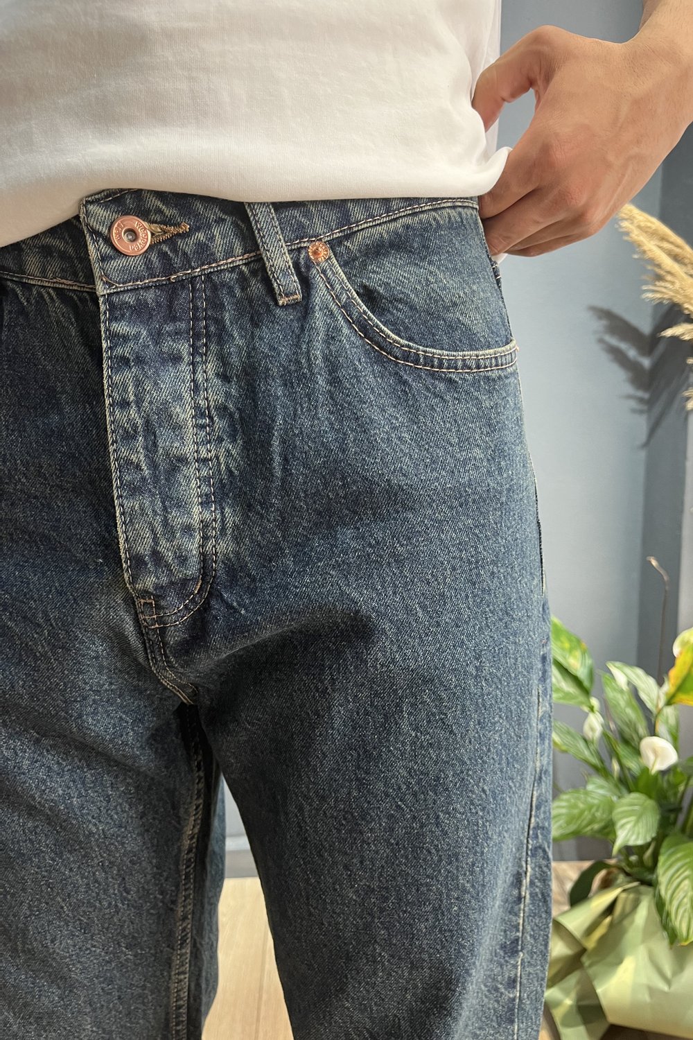 Yeşil Efektli Baggy Jean Pantolon