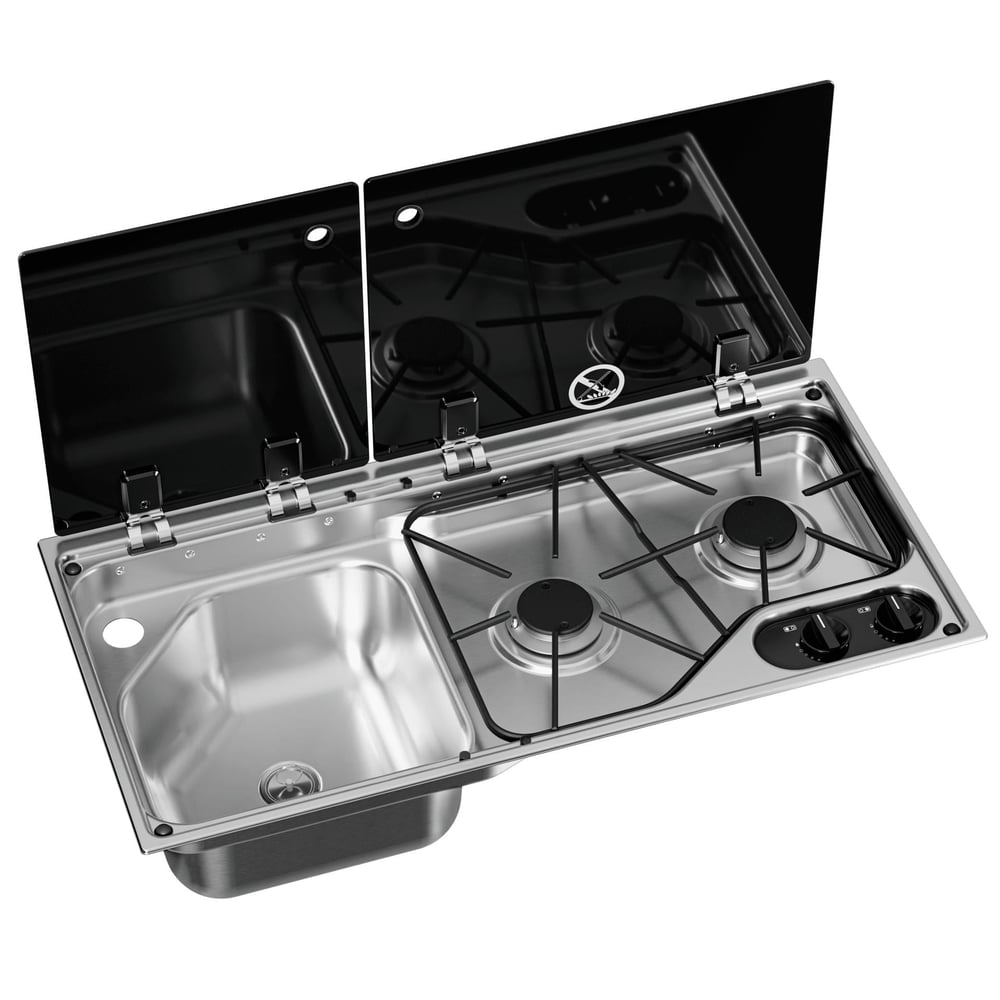 Dometic CVC1700G LH İki Gözlü Ocak ve Evye Kombinasyonu Cam Kapaklı 700x350 mm