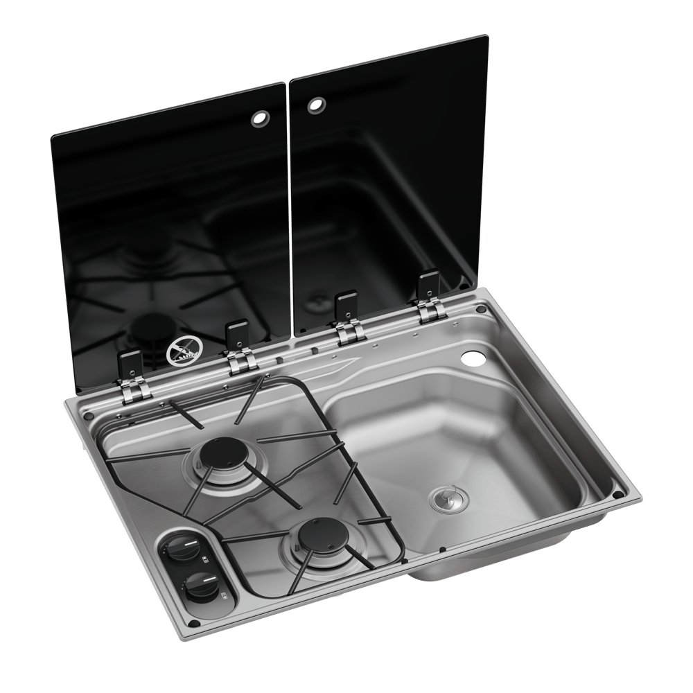 Dometic HSG 2445 İki Gözlü Ocak ve Eviye Kombinasyonu Cam Kapaklı 600 x 445 mm-Ocak-DOM.9600051410