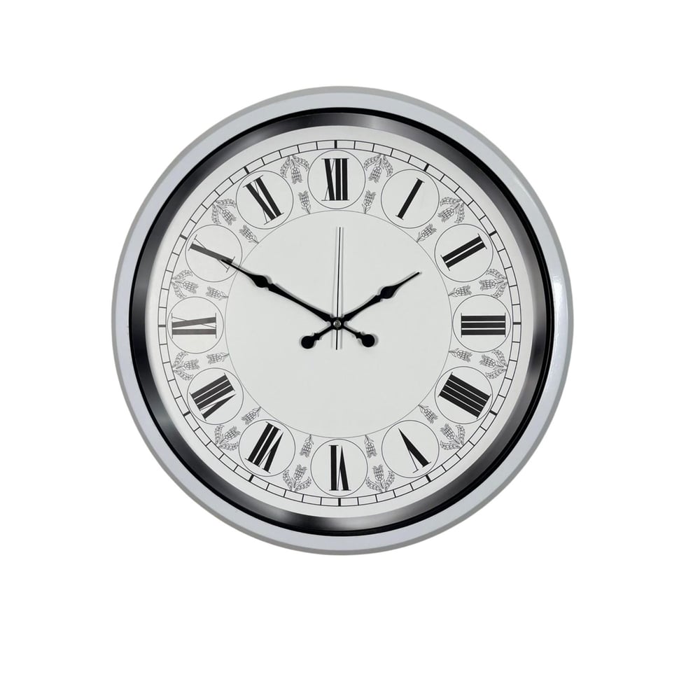 Beyaz Motifli Tasarım 52 Cm Metal Duvar Saati