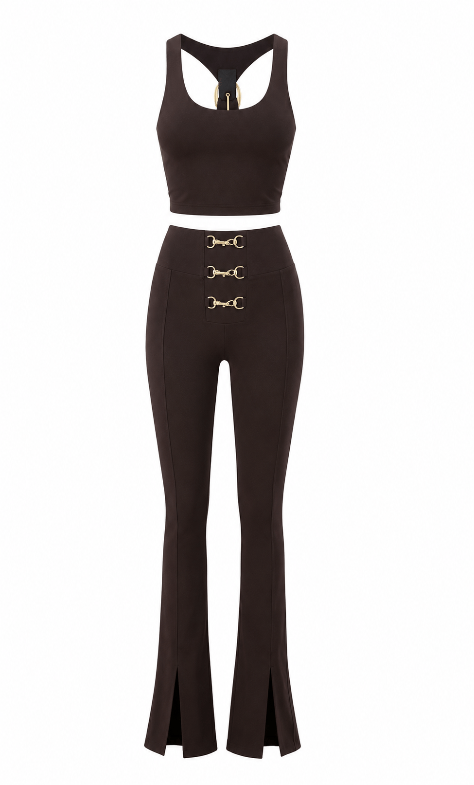 Gold Detaylı Yüksek Bel Tayt Pantolon & Crop Atlet Set