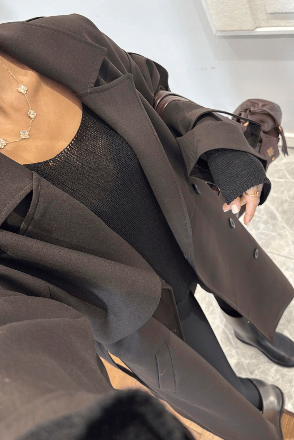 Acı Kahve Kruvaze Detaylı Oversize Trençkot