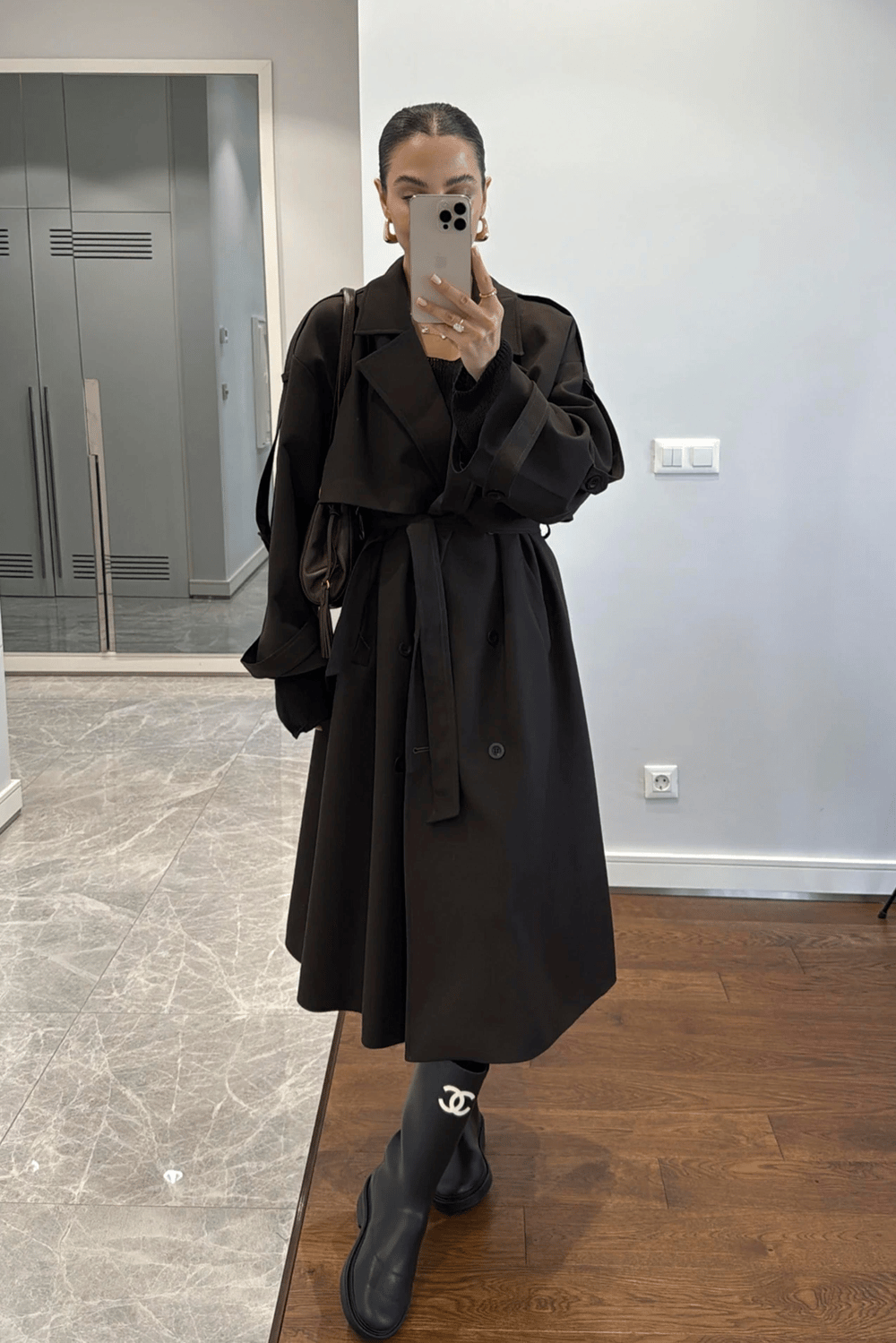 Acı Kahve Kruvaze Detaylı Oversize Trençkot