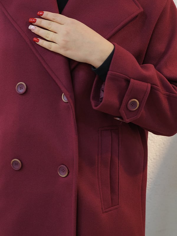 Kadın Uzun Kaşe Kaban - Bordo