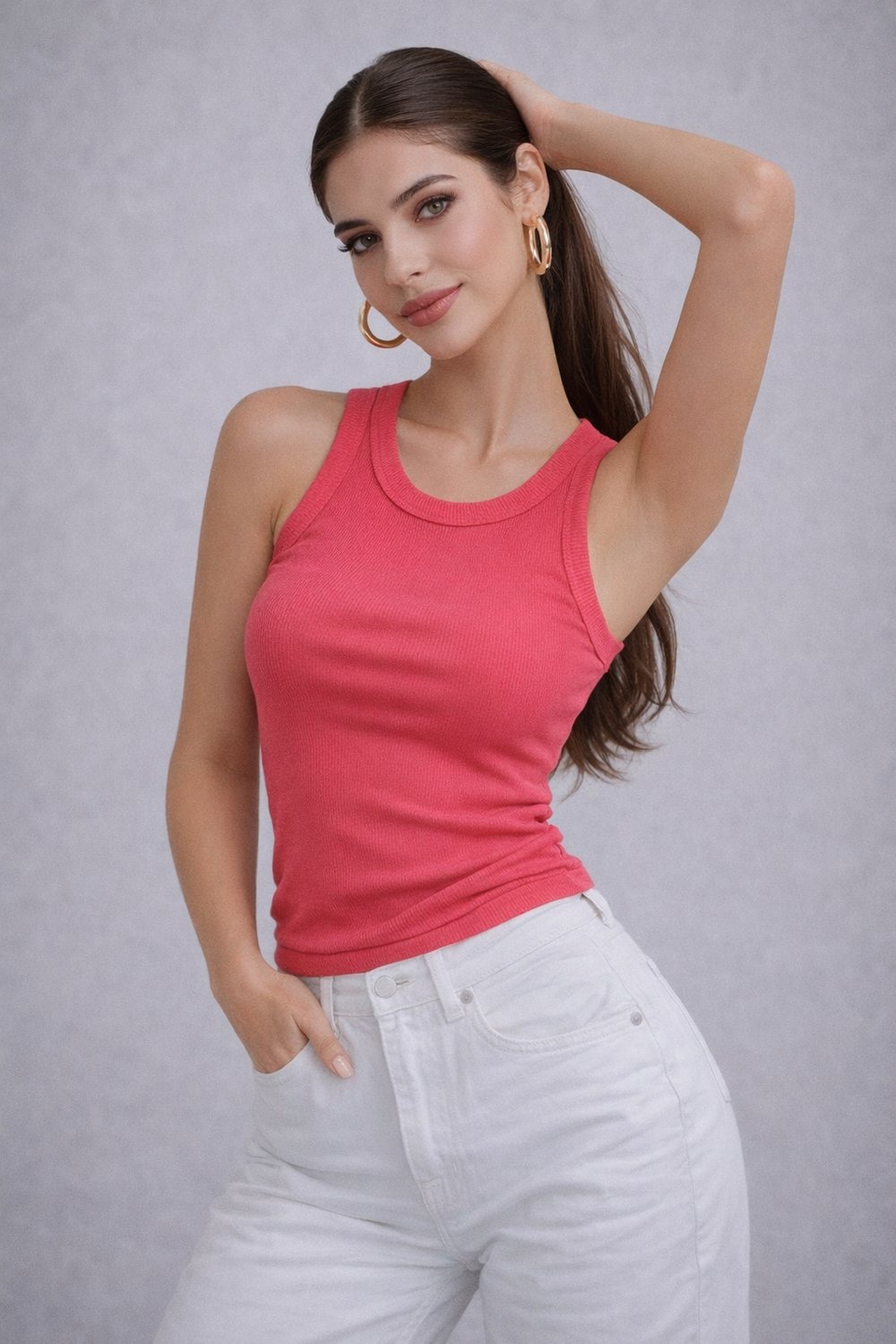  Kadın Pembe Kaşkorse Sıfır Kol Bisiklet Yaka Pamuklu Atlet