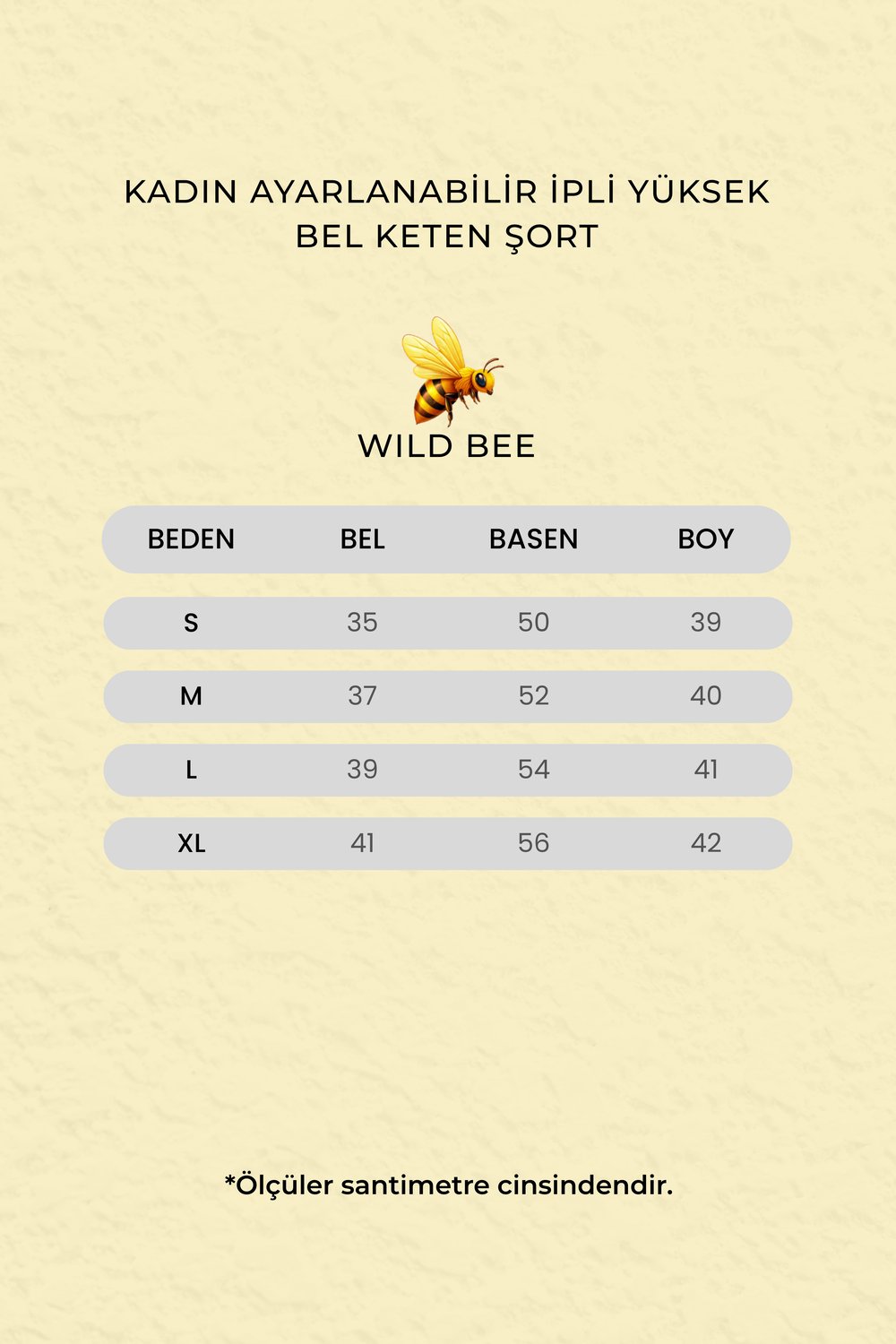 Kadın Bej Ayarlanabilir İpli Yüksek Bel Keten Şort