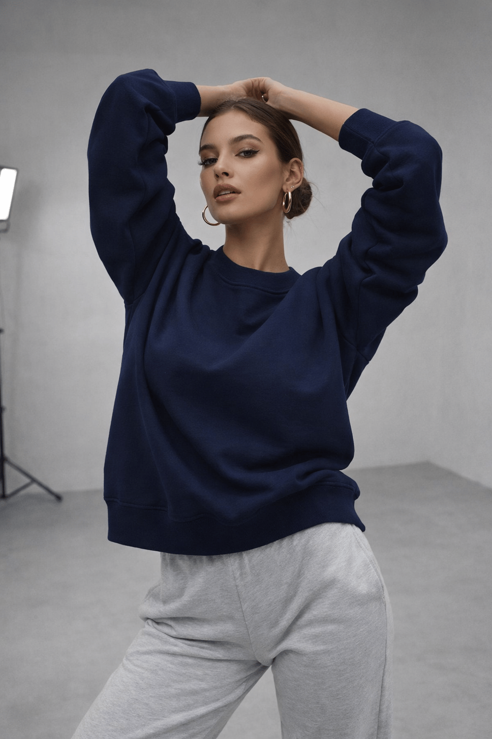 Kadın Lacivert Pamuklu Interlock Oversize Sweatshirt