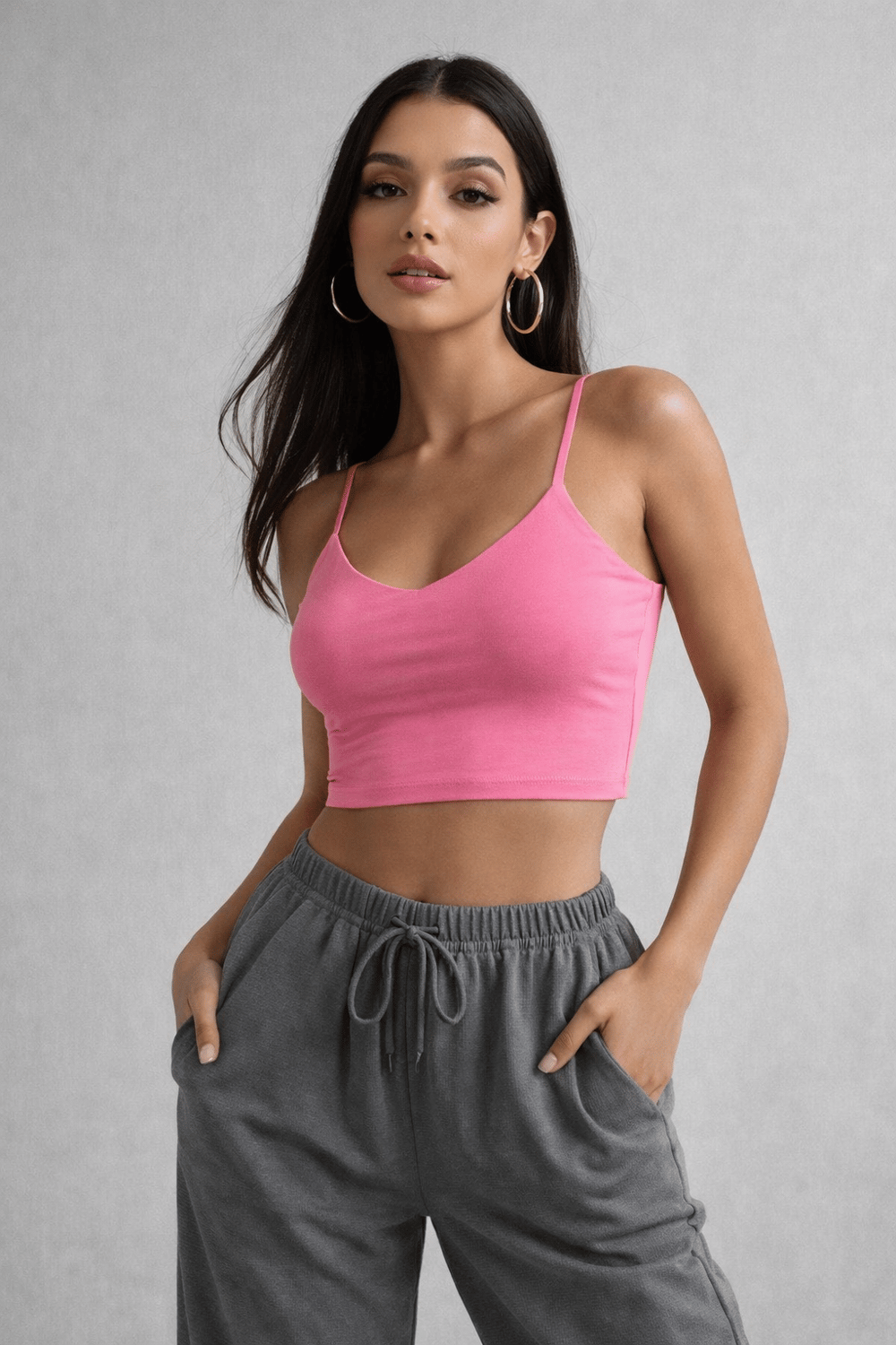 Kadın Pembe Askılı Crop Atlet