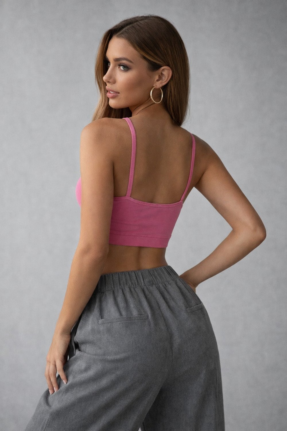 Kadın Pembe Askılı Crop Atlet
