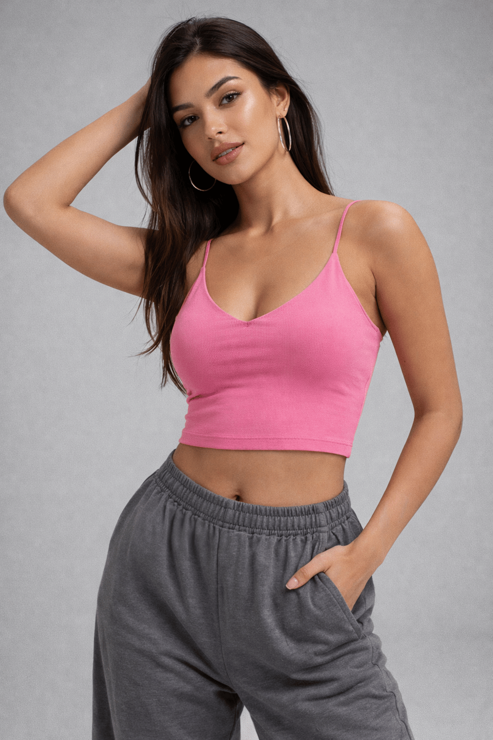 Kadın Pembe Askılı Crop Atlet