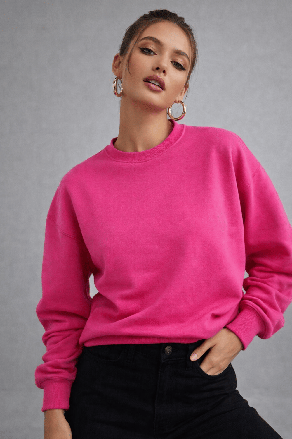 Kadın Pembe Pamuklu Interlock Oversize Sweatshirt