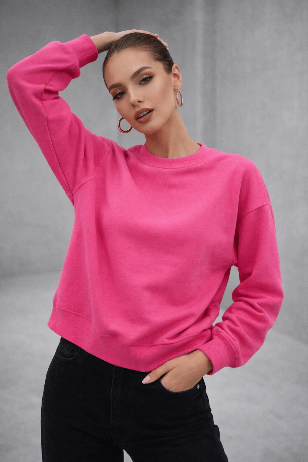 Kadın Pembe Pamuklu Interlock Oversize Sweatshirt