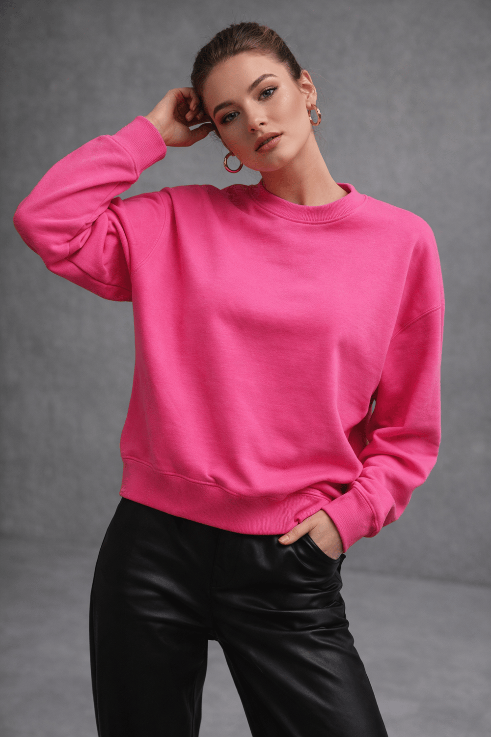Kadın Pembe Pamuklu Interlock Oversize Sweatshirt