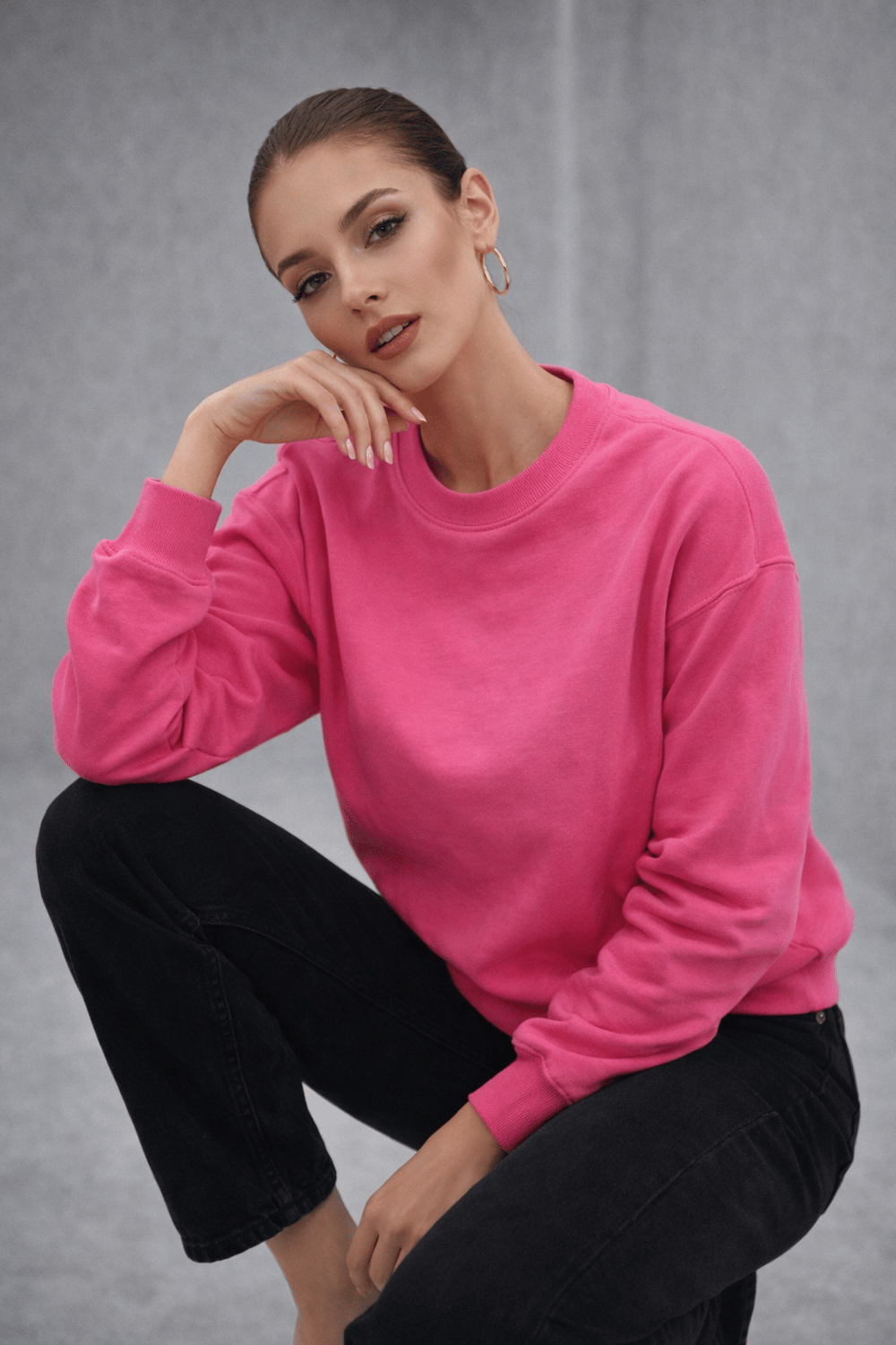 Kadın Pembe Pamuklu Interlock Oversize Sweatshirt