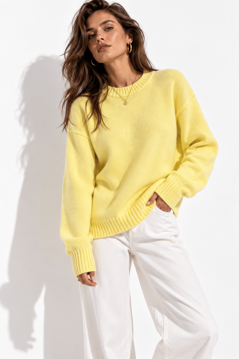 Kadın Sarı Bisiklet Yaka Soft Touch Oversize Triko Kazak