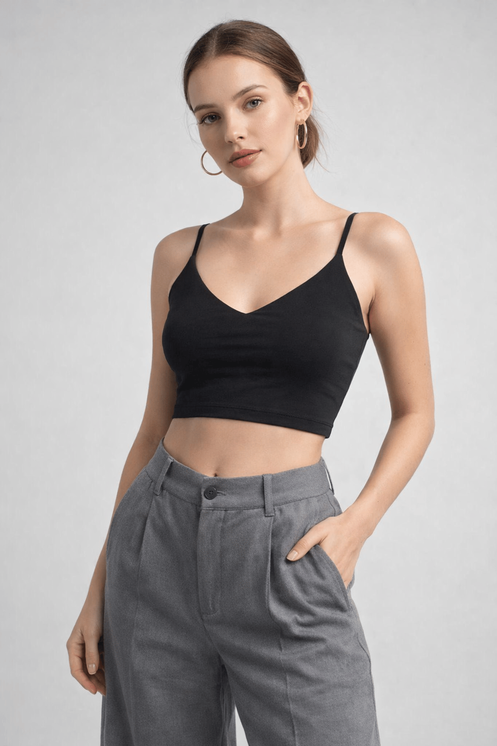 Kadın Siyah Askılı Crop Atlet